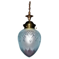 Mid-Century British Cut Glass Acorn Pendant Light with Brass, circa 1950s