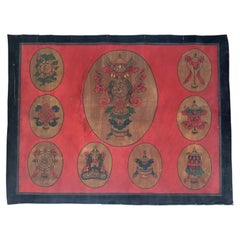 Early 20th Century Tibetan Thangka of the Eight Auspicious Symbols