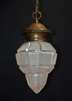 1920s Art Deco Frosted Glass Acorn Pendant Light in W.A.S. Benson Style