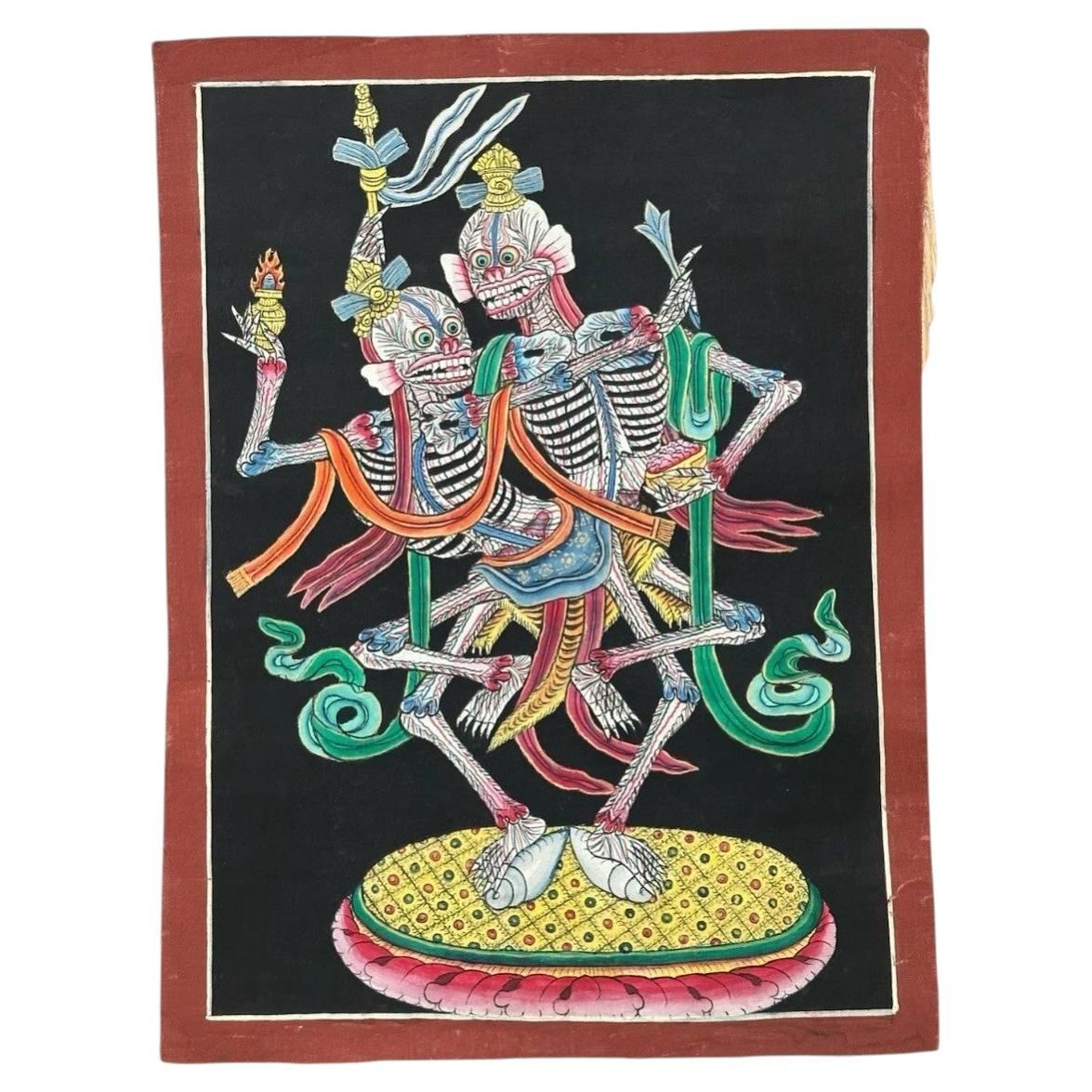 Late 20th Century Tibetan Citipati Protector Deities Thangka, Samye Monastery For Sale