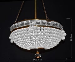 1930s French Art Deco Crystal Beaded Basket Chandelier with Brass