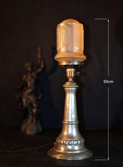 Victorian Hammered Pewter Street Lamp Table Light with Glass Shade