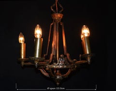 1920s French Art Deco Gilt Bronze Five-Light Chandelier, Louis XVI Style
