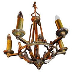 1920s French Art Deco Gilt Bronze Five-Light Chandelier, Louis XVI Style