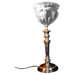 1920s British Art Deco Silver Plate Table Lamp with Opaline Glass Shade