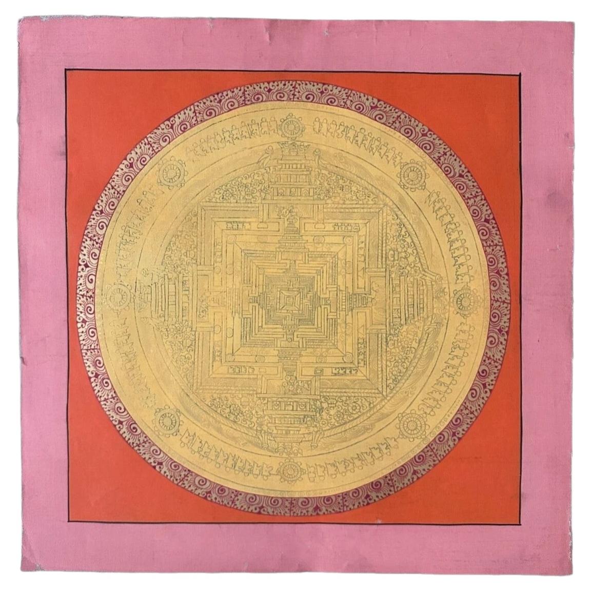 Late 20th C Tibetan Kalachakra Mandala Hand-Painted Thangka, Namgyal Monastery