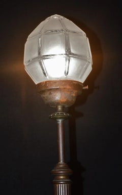 1920s British Arts & Crafts Bronze Table Lamp with Acorn Glass Shade