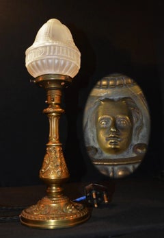 1920s British Arts & Crafts Bronze Table Lamp with Moulded Glass Shade