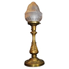 1920s British Arts & Crafts Bronze Table Lamp with Moulded Glass Shade