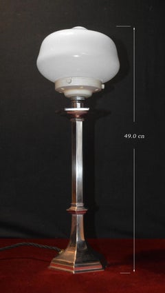 1920s French Art Deco Silver Plated Table Lamp with Opaline Glass Shade