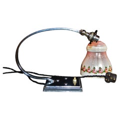 1930s Bellova Emerlite Art Deco Chrome Desk Lamp with Opaline Glass Shade