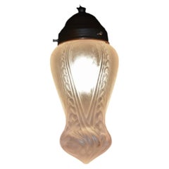 Mid-Century German Satin Glass & Bronzed Brass Pendant Ceiling Light