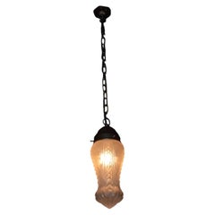 Mid-Century German Satin Glass & Bronzed Brass Pendant Ceiling Light