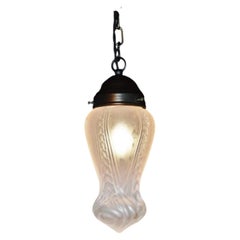 Mid-Century German Mouth-Blown Satin Glass & Bronzed Brass Pendant Light