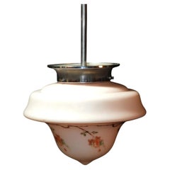 1930s Art Deco Floral Glass Pendant Light with Chrome Fittings