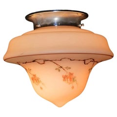 1930s Art Deco Floral Glass Pendant Light with Chrome Fittings