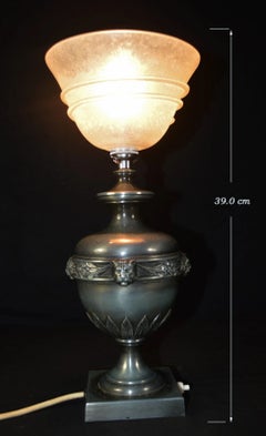 1930s French Brandt Art Deco Amphora Table Lamp with Opaline Glass Globe