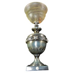 1930s French Brandt Art Deco Amphora Table Lamp with Opaline Glass Globe