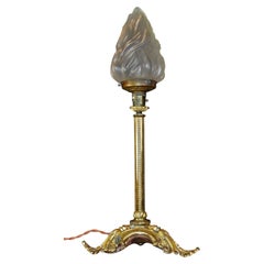 1840s French Bronze Ecclesiastical Table Lamp with Flame Glass Shade