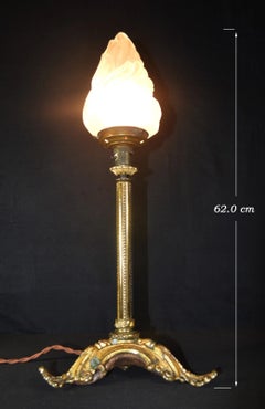1840s French Bronze Ecclesiastical Table Lamp with Flame Glass Shade