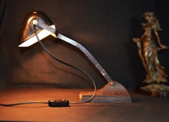 1930s Industrial Bronze Articulated Desk Lamp with Enamel Trough Shade