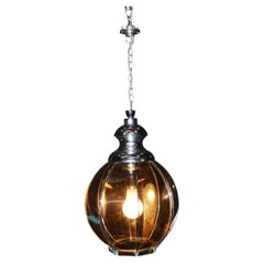 Mid-Century Octagonal Smoked Glass and Chrome Globe Pendant Light, 1960s
