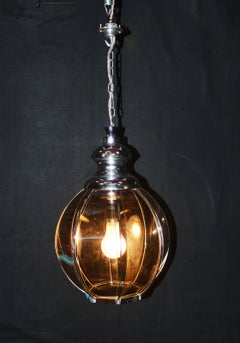Mid-Century Octagonal Smoked Glass and Chrome Globe Pendant Light, 1960s