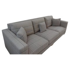George Smith Large Square Arm Sofa in Soft Grey Check Fabric