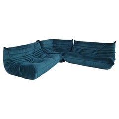 Ligne Roset Togo 3-Piece Suite Sofa Lounge Chairs in Teal Green Velvet