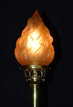 Palmer & Co. London William IV Brass Table Lamp with Flame Glass Shade, c.1830s