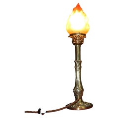 Palmer & Co. London William IV Brass Table Lamp with Flame Glass Shade, c.1830s