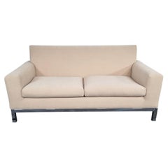 Minotti Compact Designer Contemporary Sofa in Soft Cream Chenille