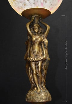 Victorian Three Graces Bronze Figural Table Lamp with Art Glass Globe