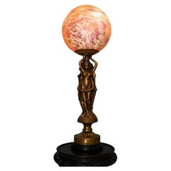 Victorian Three Graces Bronze Figural Table Lamp with Art Glass Globe