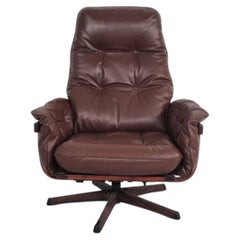 Vintage Designer Gote Mobler Nässjö Swivel Armchair in Brown Leather