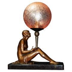 Raymonde Guerbe for Max Le Verrier French Art Deco Seated Female Figural Lamp