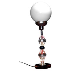 1940s Art Deco Faceted Glass Column Table Lamp with Opaline Shade