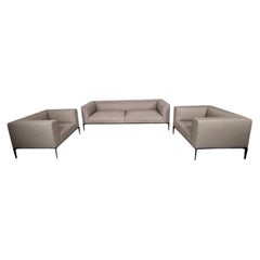 Walter Knoll Jaan Sofa and Matching Armchairs in Cream Leather