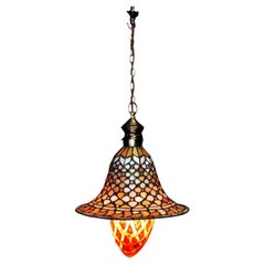 1940s Art Deco Tiffany Style Stained Glass Acorn Pendant Light