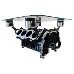 V8 Motor Block Coffee Table, Unique Industrial Statement Piece