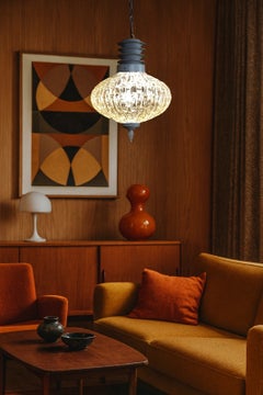 Danish Mid-Century Opalescent Hobnail Glass & Brass Pendant Light