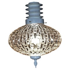 Danish Mid-Century Opalescent Hobnail Glass & Brass Pendant Light