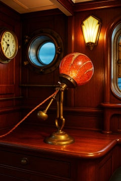 1920s Art Deco Brass Maritime Gimbal Lamp with Coloured Glass Shade