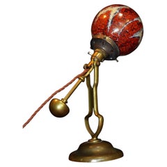 1920s Art Deco Brass Maritime Gimbal Lamp with Coloured Glass Shade