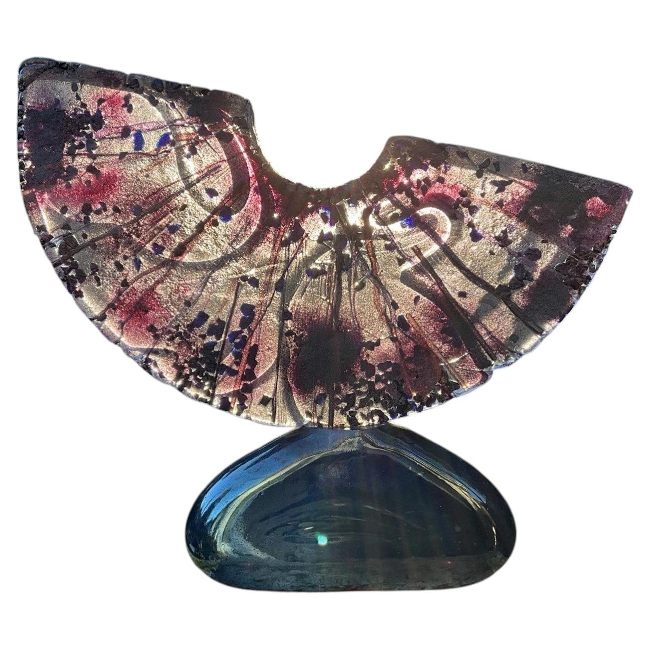 Sculpture en verre abstraite moulée au sable d'Allister Malcolm, signée, vers 2008