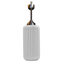 1930s Art Deco Bauhaus Ribbed Opaline Glass & Chrome Pendant Light