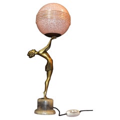 French Art Deco Figural Dancer Table Lamp with Glass Globe, circa 1930