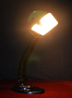 SEVADAC Belgian Art Deco Green Enamel Adjustable Desk Lamp, 1920s