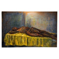 Large 1980s Large Expressionist Reclining Nude Oil Painting, Signed