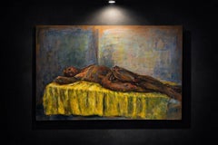Large 1980s Large Expressionist Reclining Nude Oil Painting, Signed